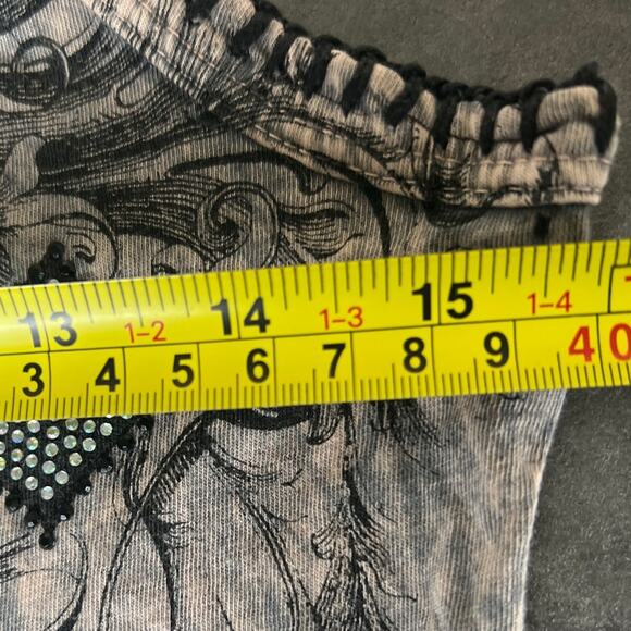 Y2K Vocal Made In USA Grunge Rhinestone Women Faded Wash Tank - Picture 6 of 7